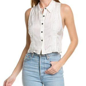 Free People Drive Back Pintuck Sleeveless Blouse ivory size large